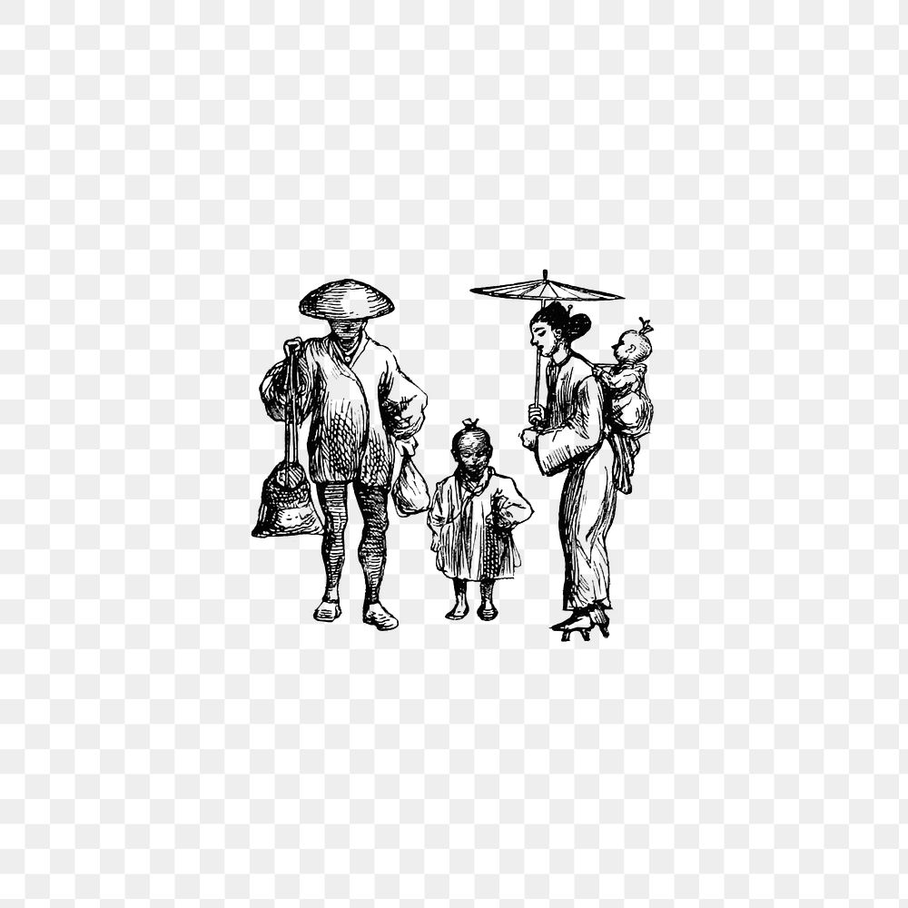 PNG Drawing of a Japanese family, transparent background