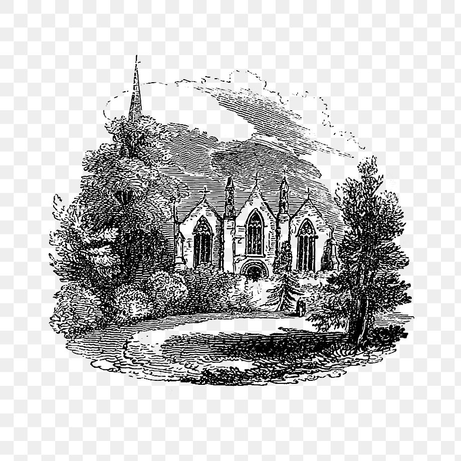 PNG Drawing of Ledbury church, transparent background