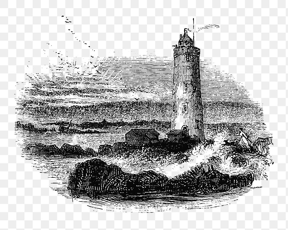 PNG Drawing of a lighthouse in Farne Islands, transparent background