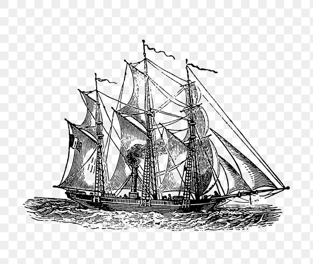 PNG Drawing of a steamboat, transparent background