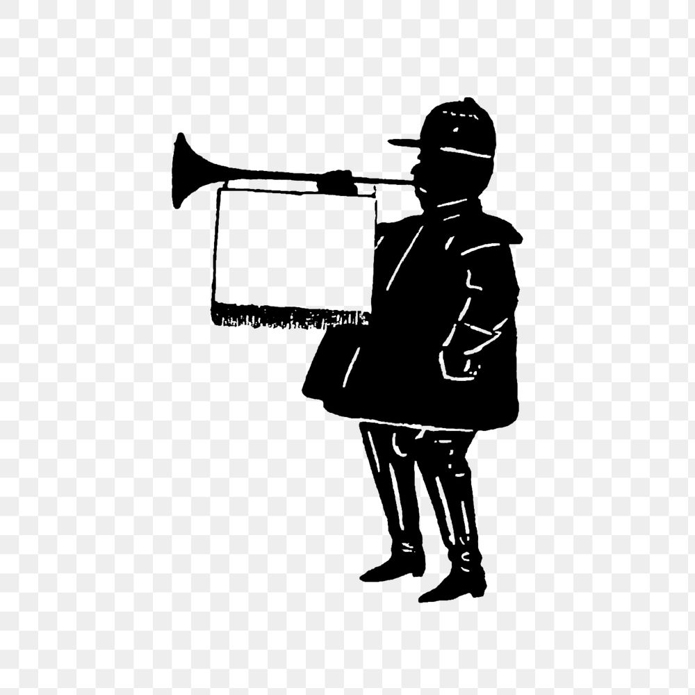 PNG Drawing of a man with trumpet silhouette, transparent background