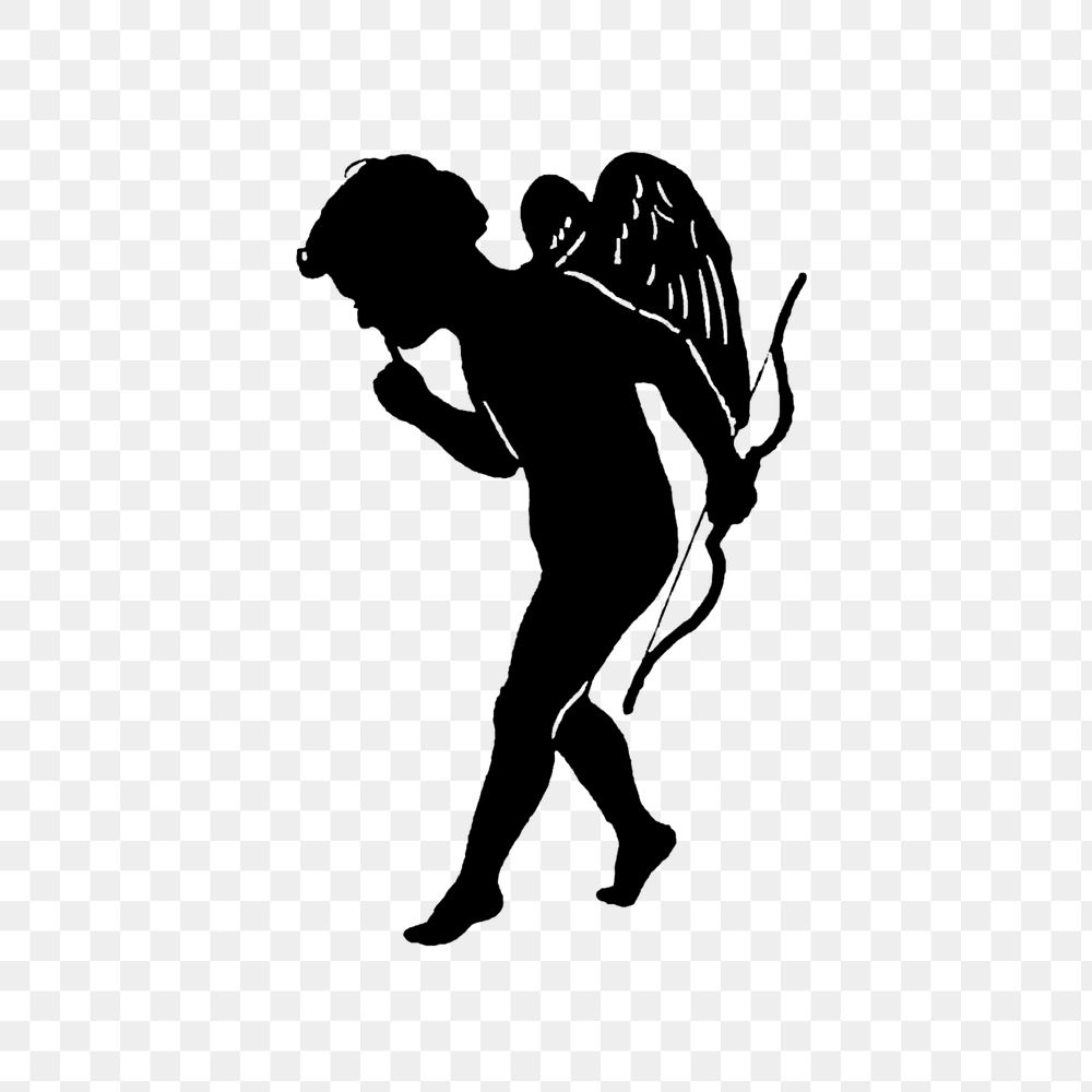 PNG Drawing of a cupid in silhouette, transparent background
