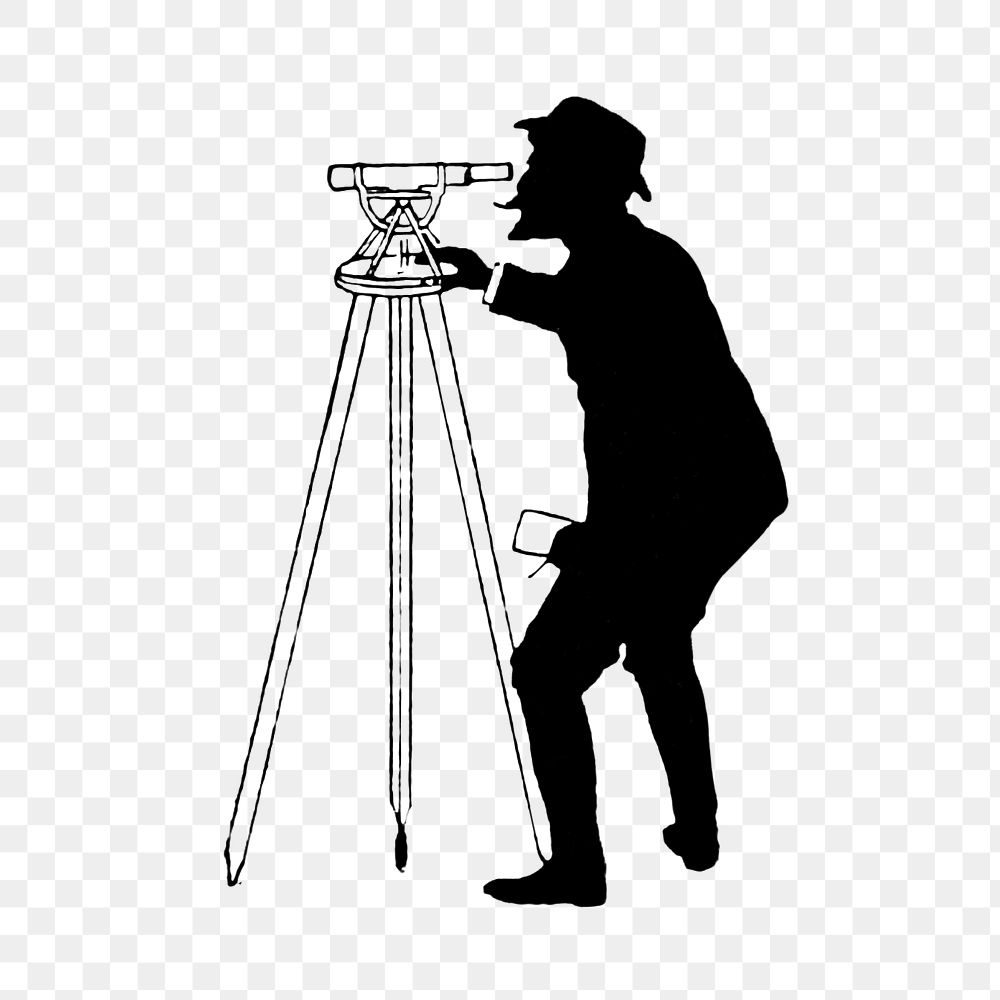 PNG Drawing of a man looking in a telescope silhouette, transparent background