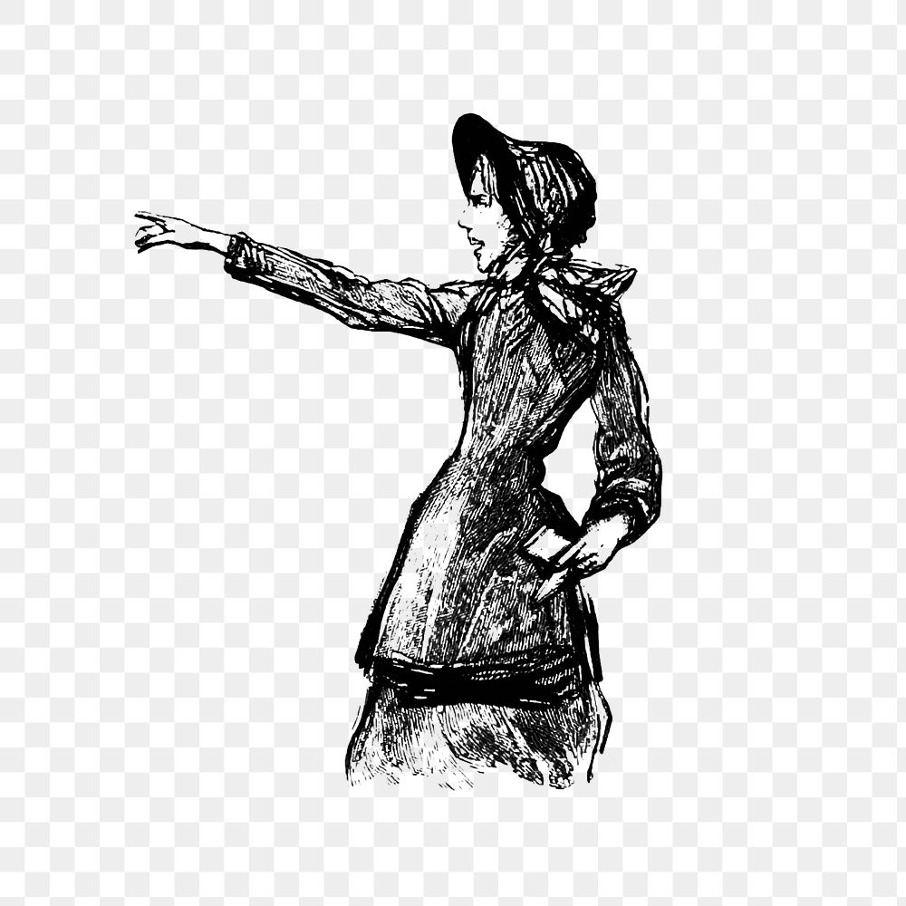 PNG Drawing of a pointing woman, transparent background