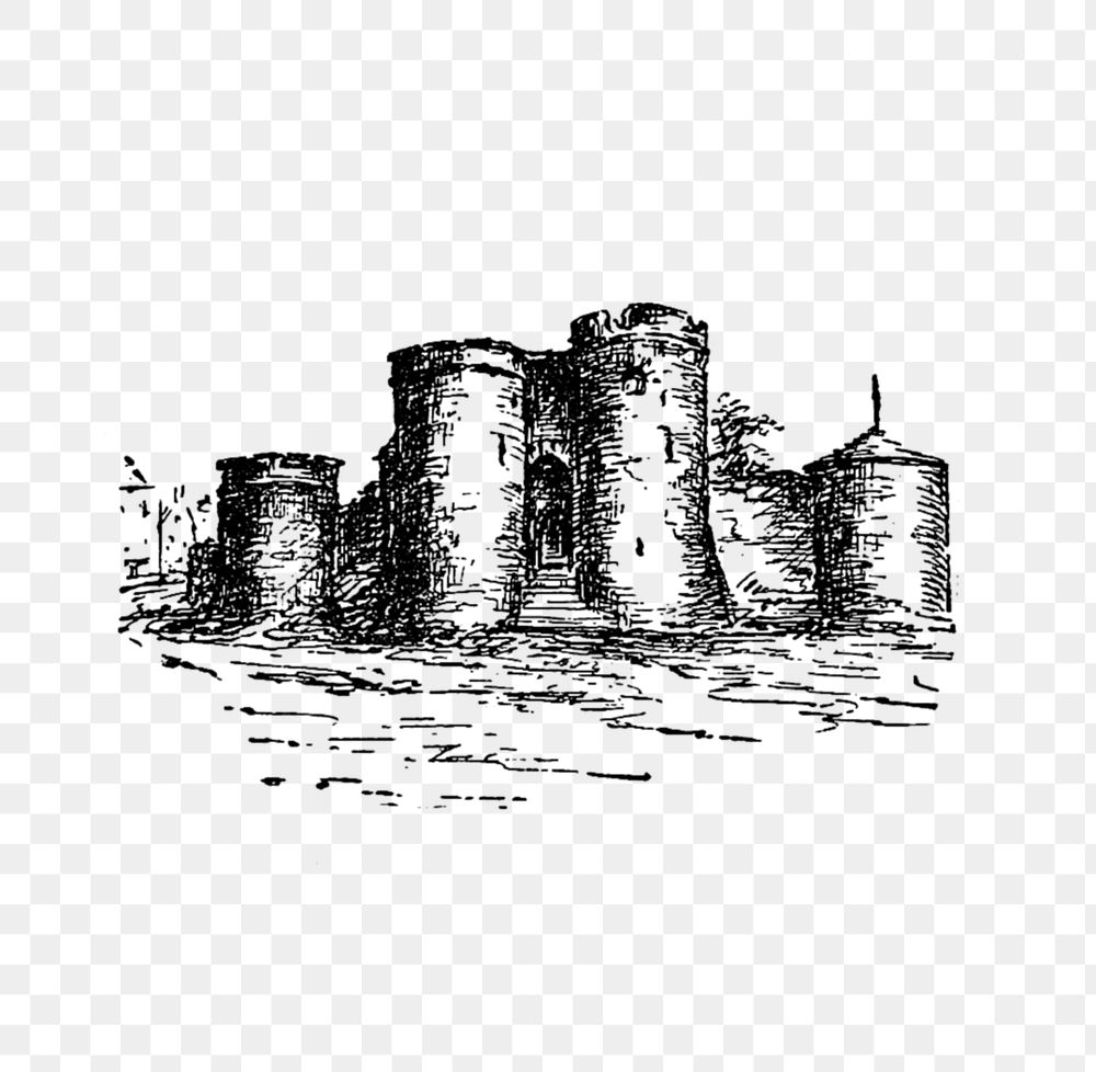 PNG Drawing of a castle, transparent background