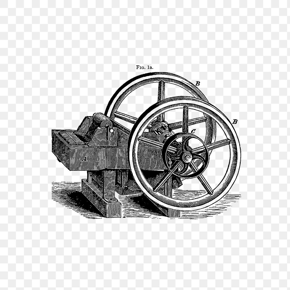 PNG Drawing of a vintage wheel and pulley layout, transparent background