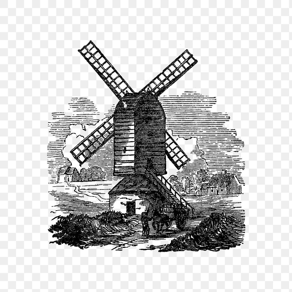 PNG Drawing of a windmill, transparent background