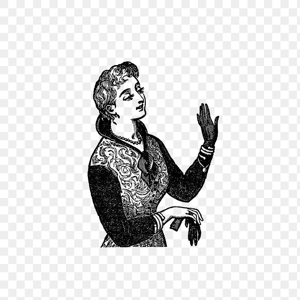 PNG Drawing of a lady wearing gloves, transparent background