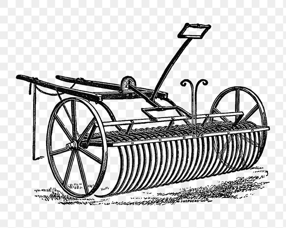 PNG Drawing of an agricultural rake mechanism, transparent background