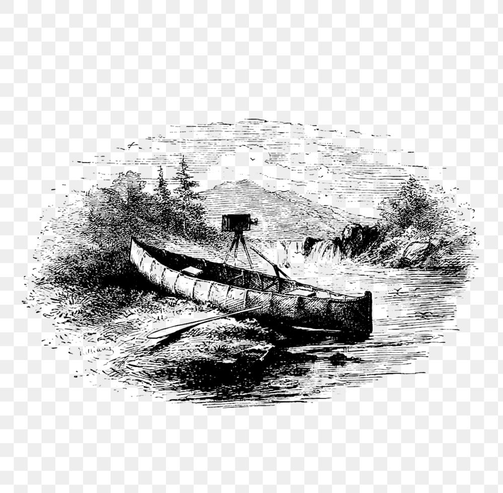 PNG Drawing of a camera in a canoe, transparent background