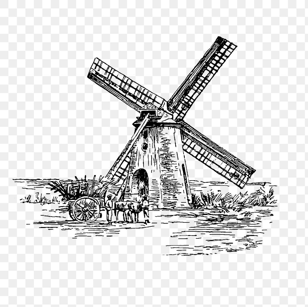 PNG Drawing of a windmill, transparent background