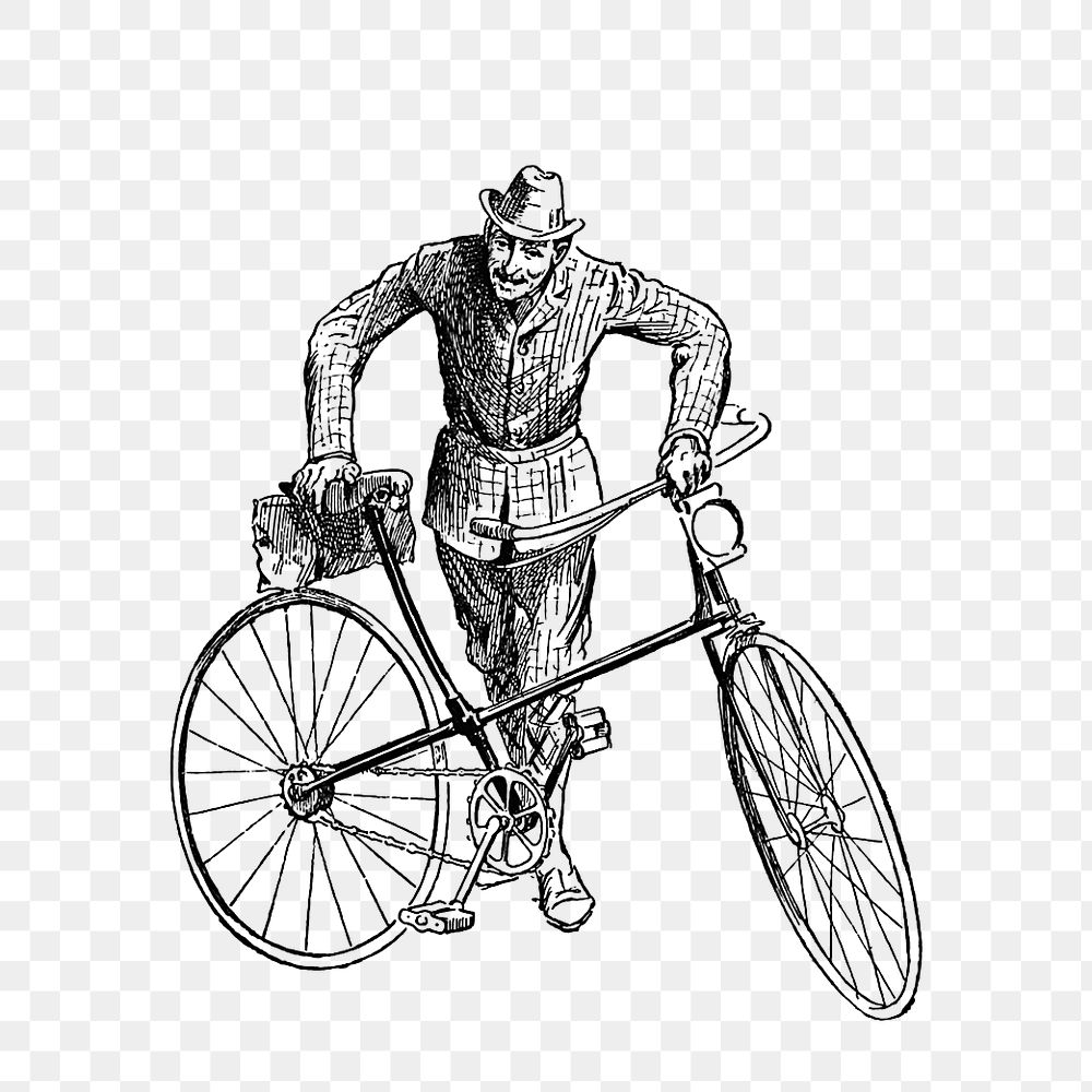 PNG Drawing of a bicycle and a man, transparent background