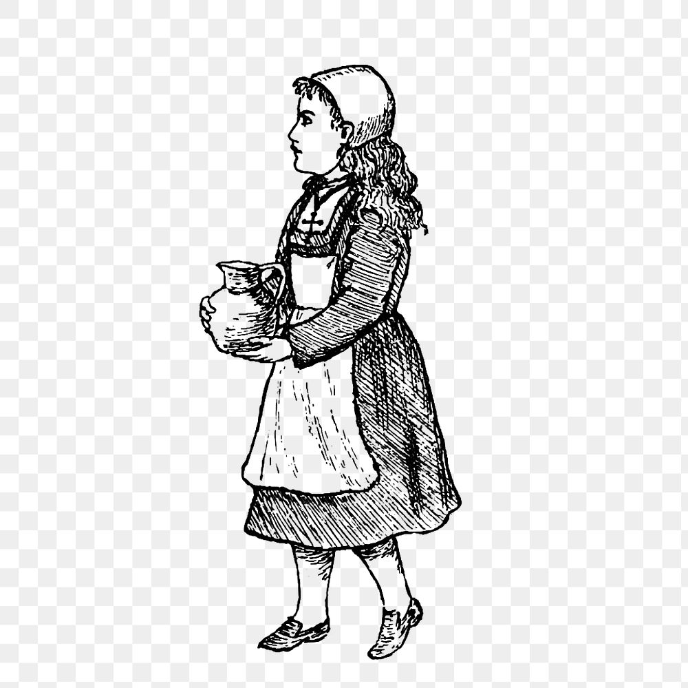PNG Drawing of a young maid, transparent background