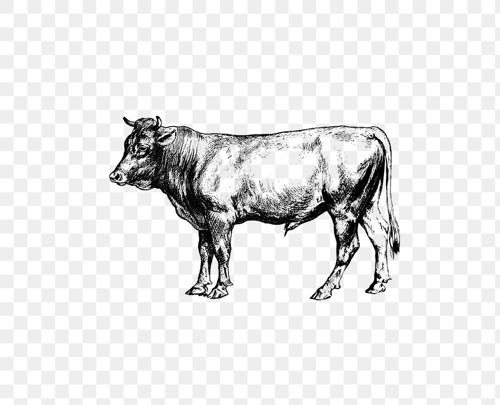 PNG Drawing of a bull, transparent background