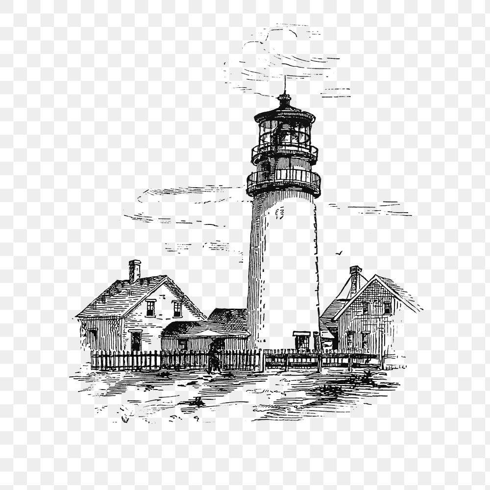 PNG Drawing of a lighthouse, transparent background