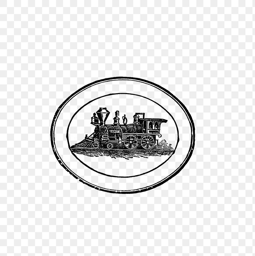 PNG Drawing of a steam engine train stamp, transparent background