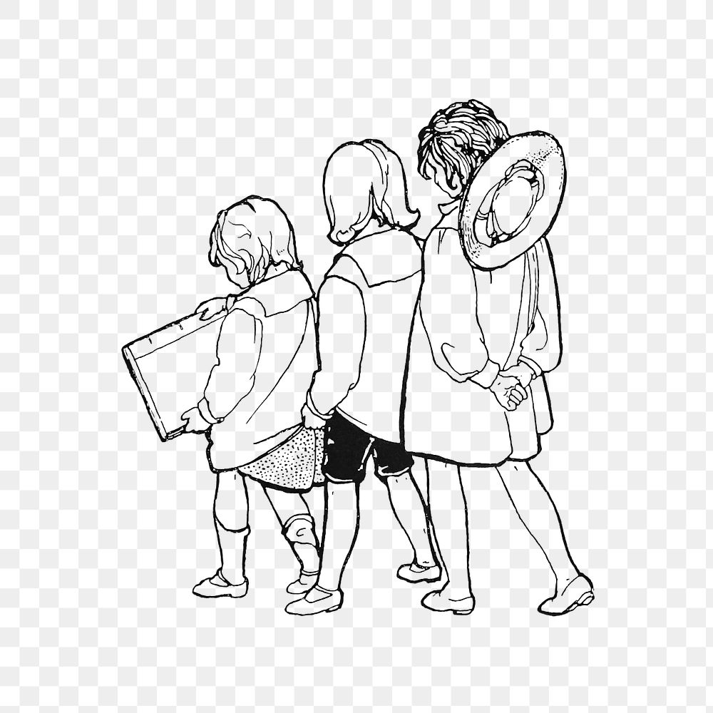 PNG Drawing of a walking kids, transparent background