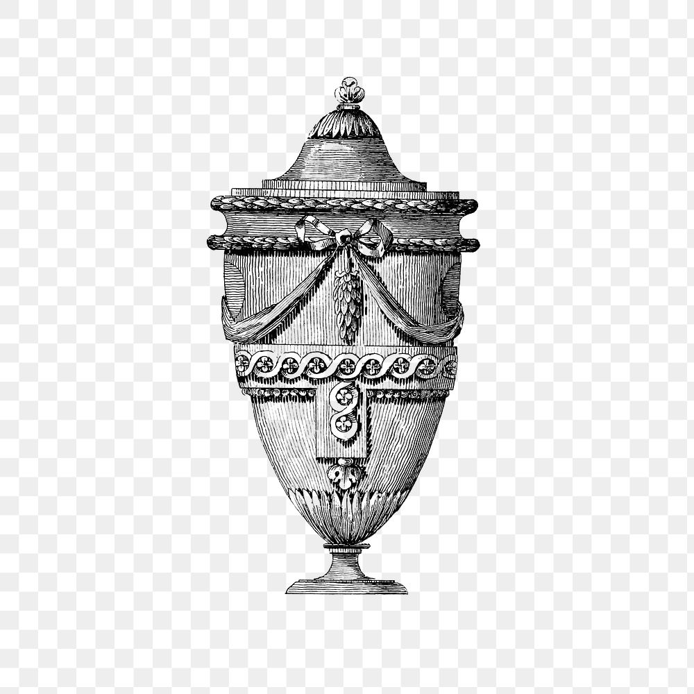 PNG Vintage Victorian style urn engraving, transparent background