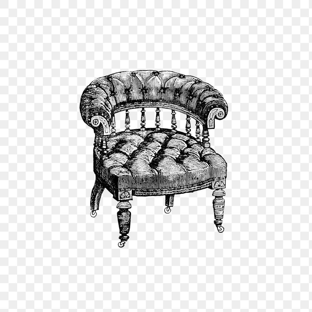 PNG Vintage Victorian style chair engraving, transparent background