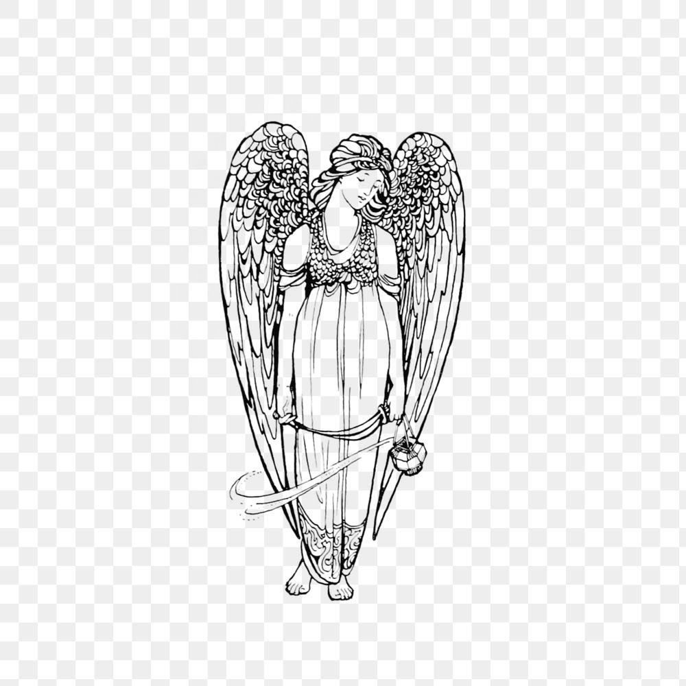 PNG Vintage Victorian style angel engraving, transparent background