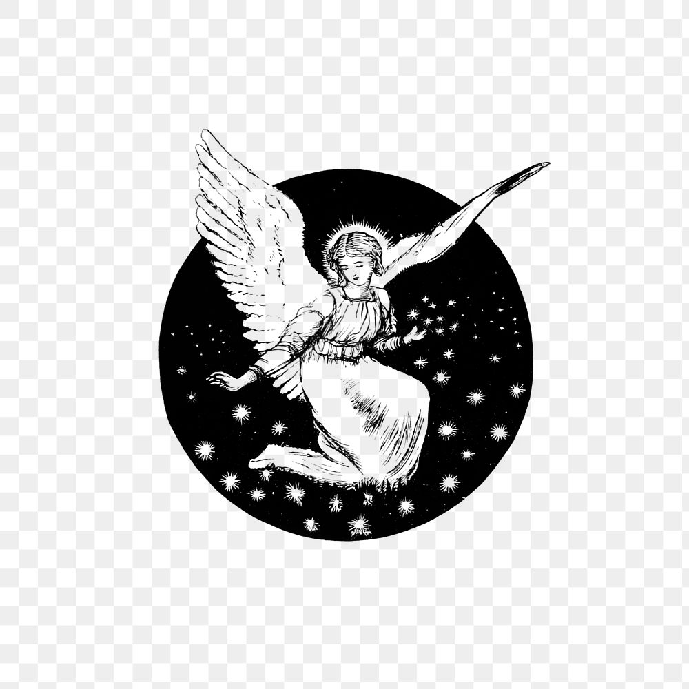 PNG Vintage Victorian style angel engraving, transparent background