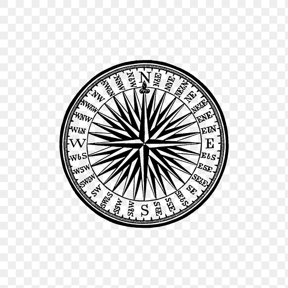 PNG Vintage Victorian style compass engraving, transparent background