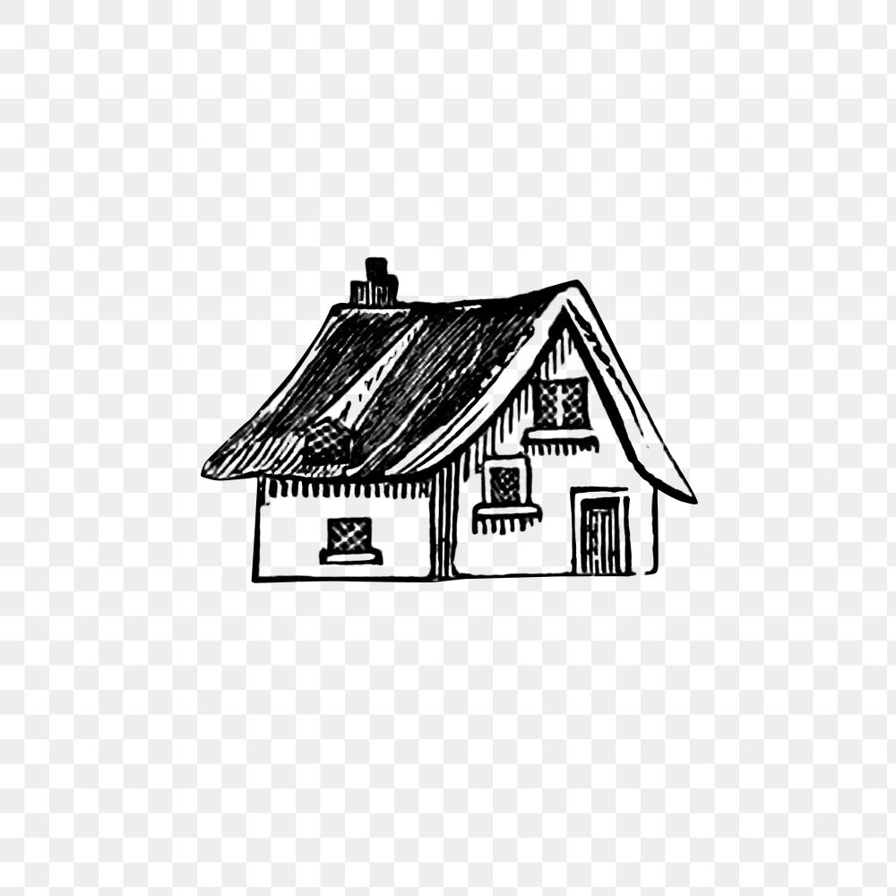 PNG Vintage Victorian style house engraving engraving, transparent background