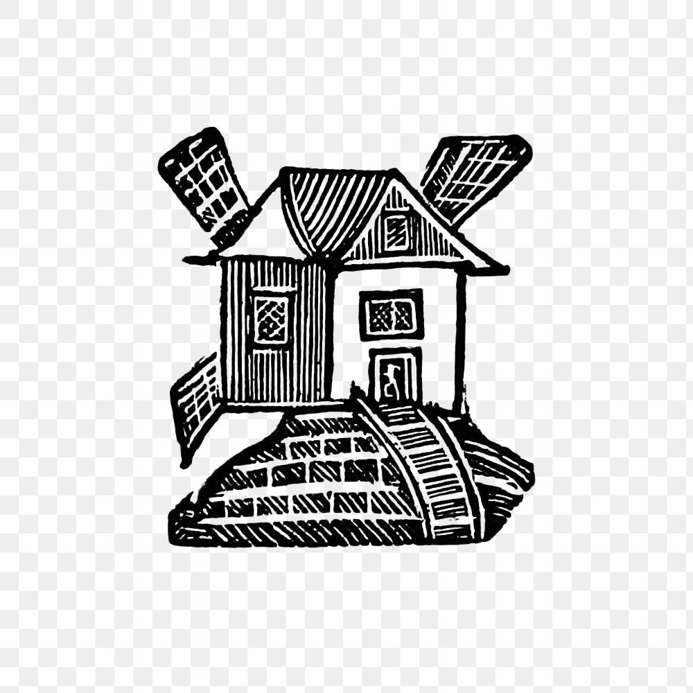 PNG Vintage Victorian style house engraving, transparent background
