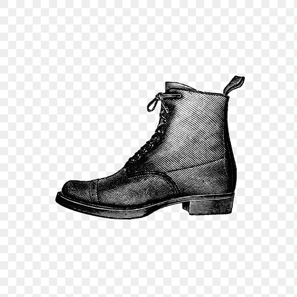 PNG Vintage European style boots engraving, transparent background