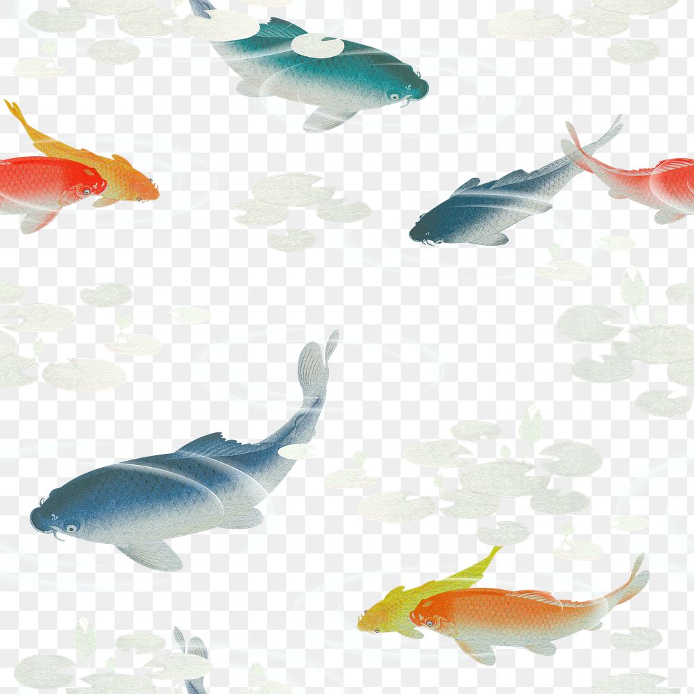 Swimming blue and gold carp fish seamless pattern background illustration