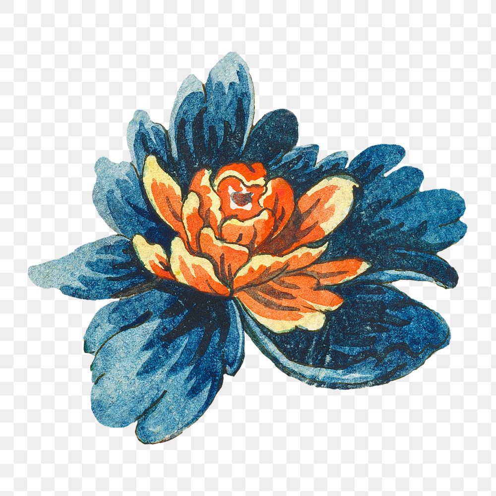 Vintage blooming blue and orange flower design element