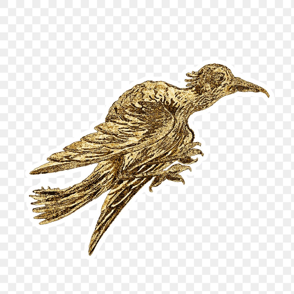 Vintage gold bird sticker with white border