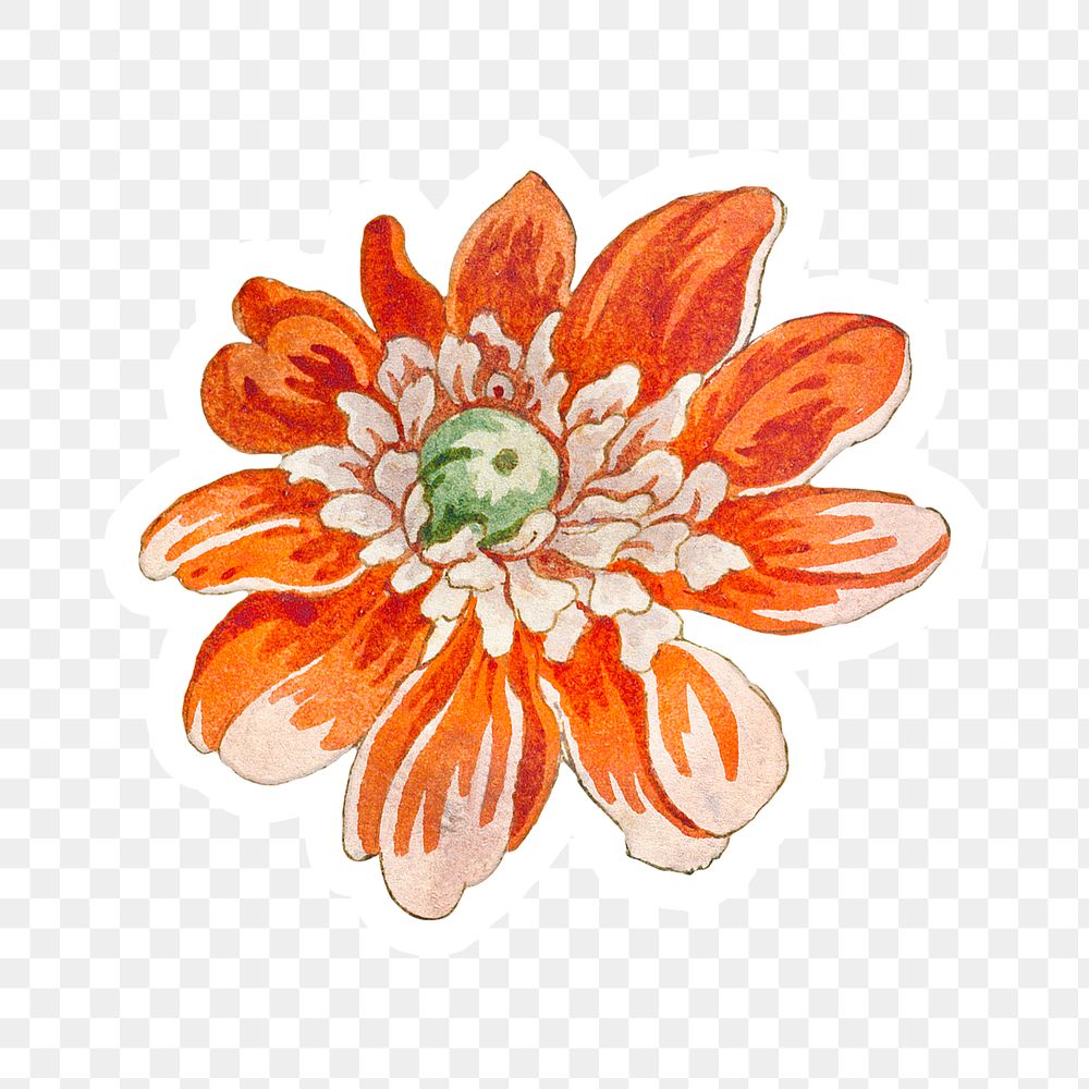 Vintage orange flower sticker with white border