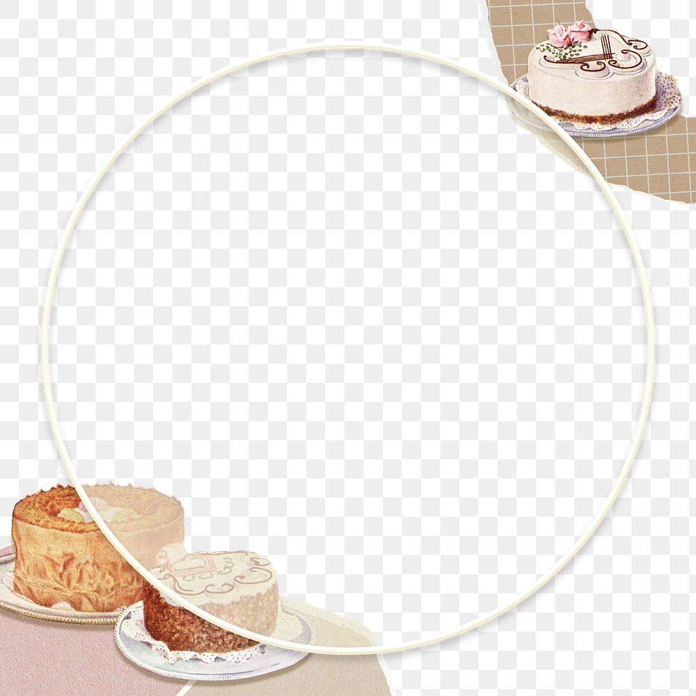 Hand drawn round frame with cakes design element