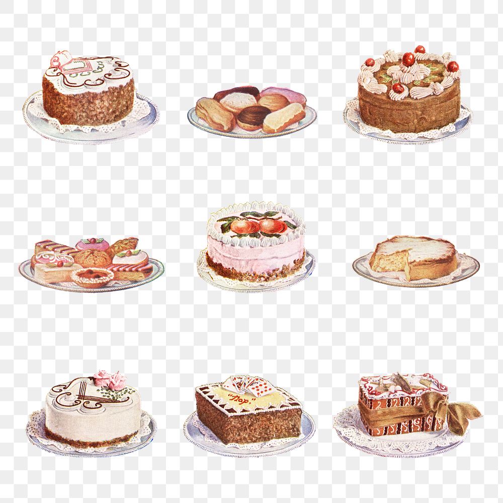 Vintage hand drawn set of cakes Premium PNG rawpixel