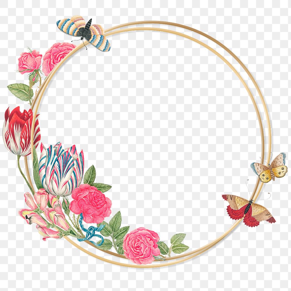 Png vintage flower gold frame, remixed from the 18th-century artworks from the Smithsonian archive.