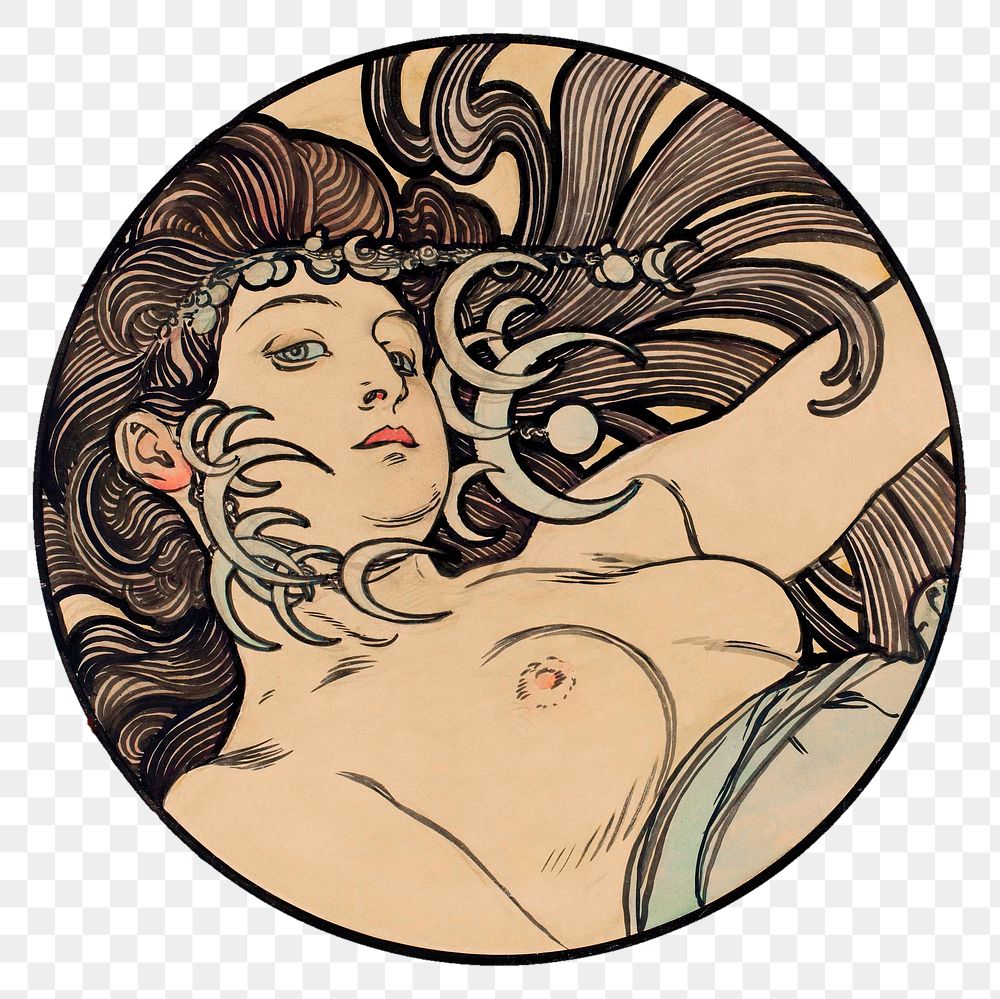 Art nouveau png woman, remixed from the artworks of Alphonse Maria Mucha