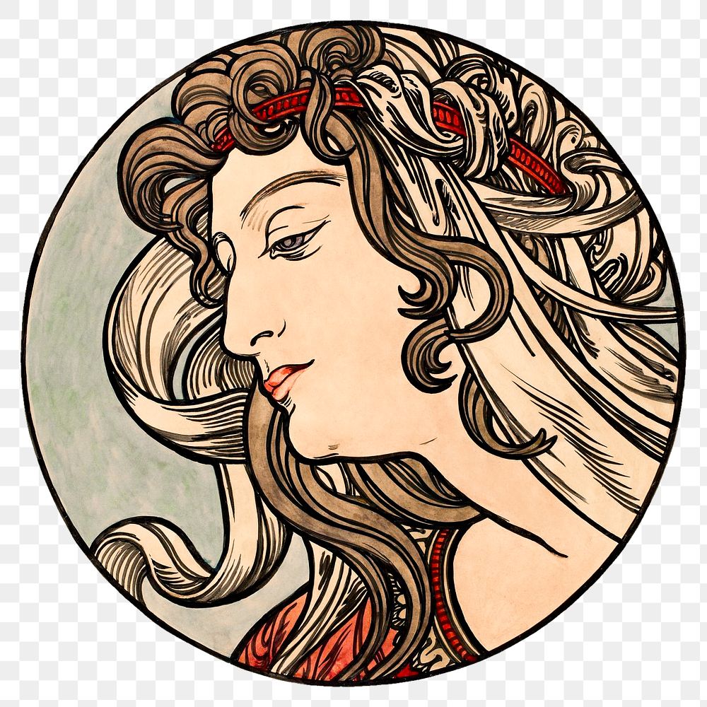 Art nouveau png woman, remixed from the artworks of Alphonse Maria Mucha