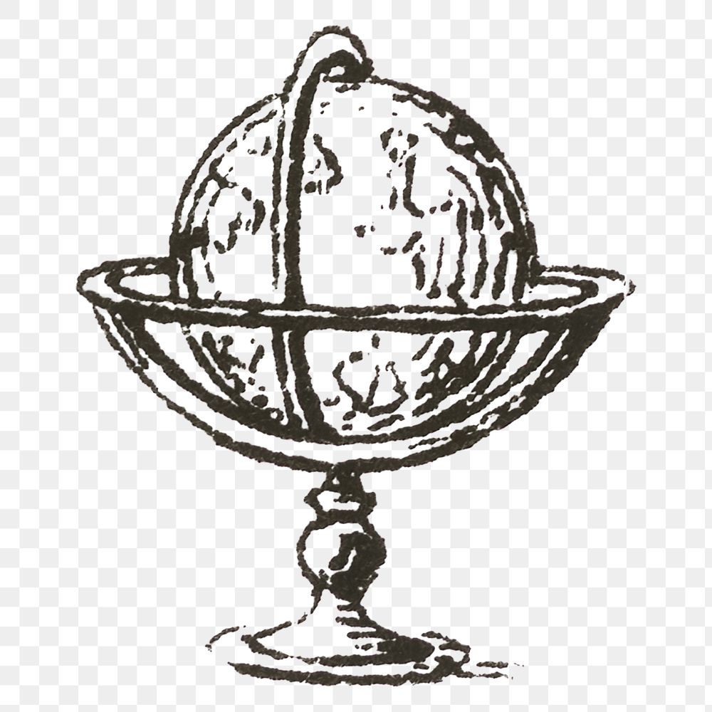 Vintage png globe engraving hand drawn illustration