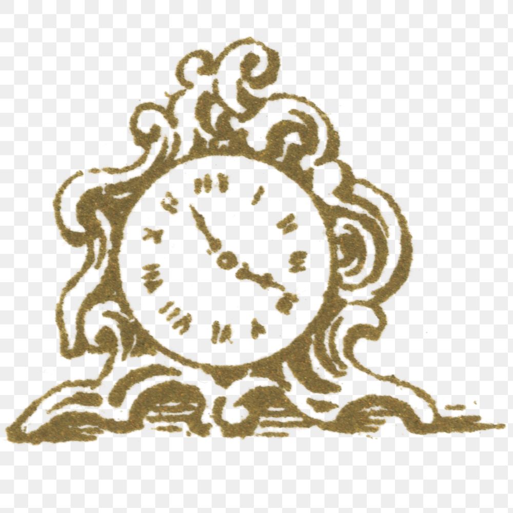 Vintage png clock engraving hand drawn illustration