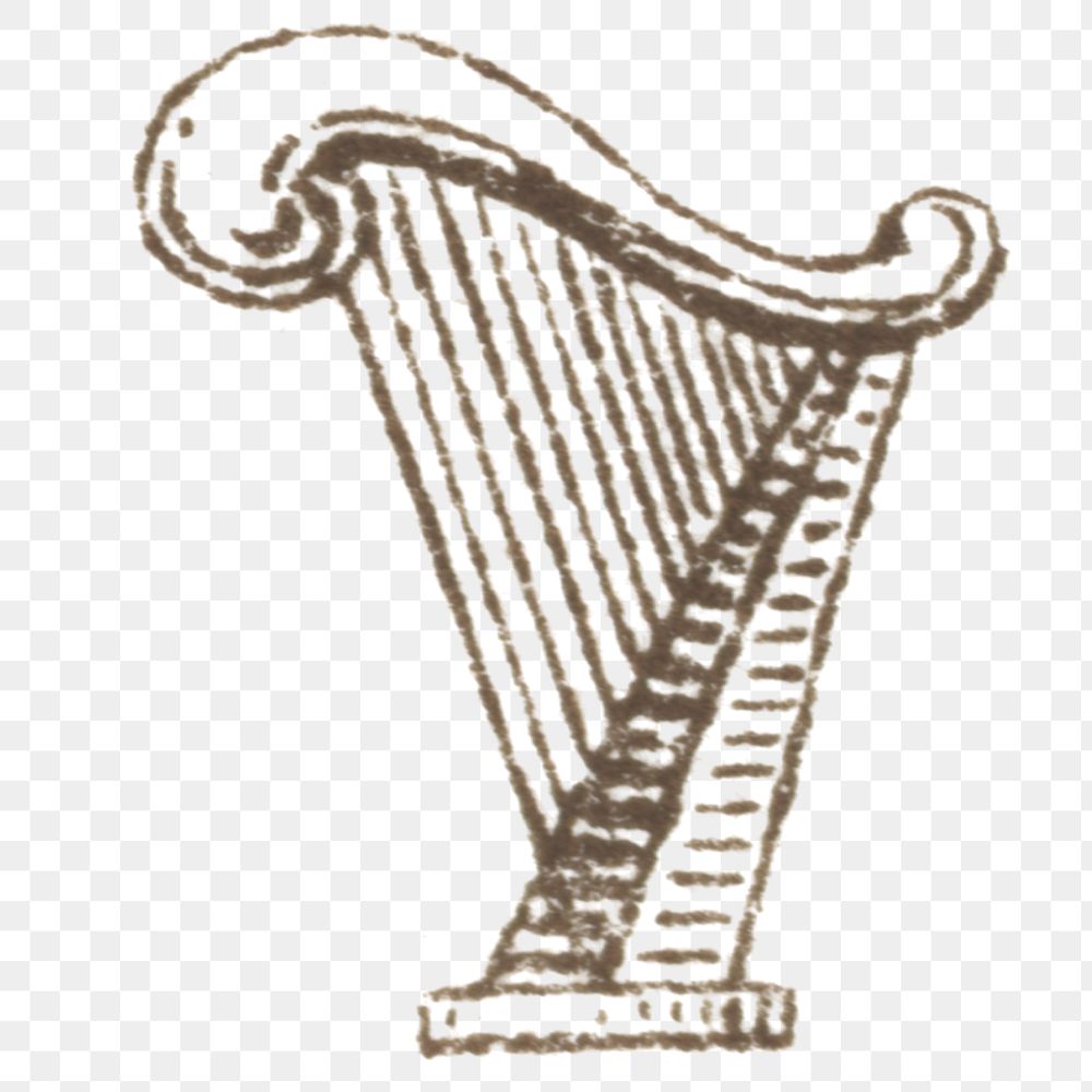 Classic png harp icon vintage illustration