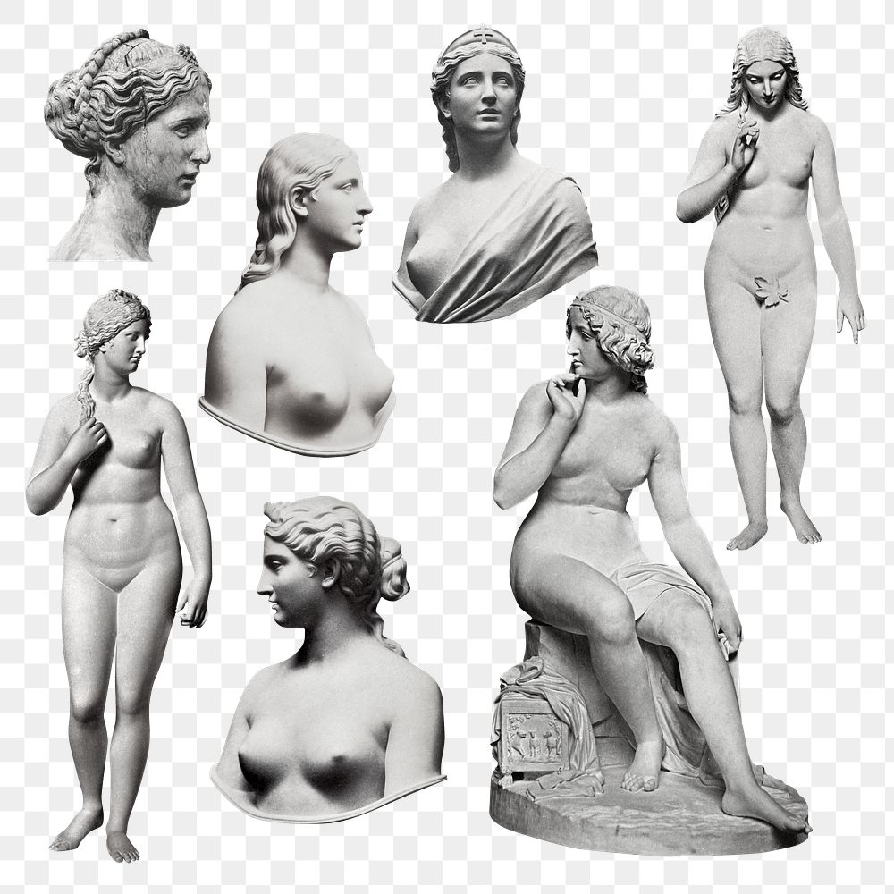 Ancient sculpture png stickers, vintage women collage element set