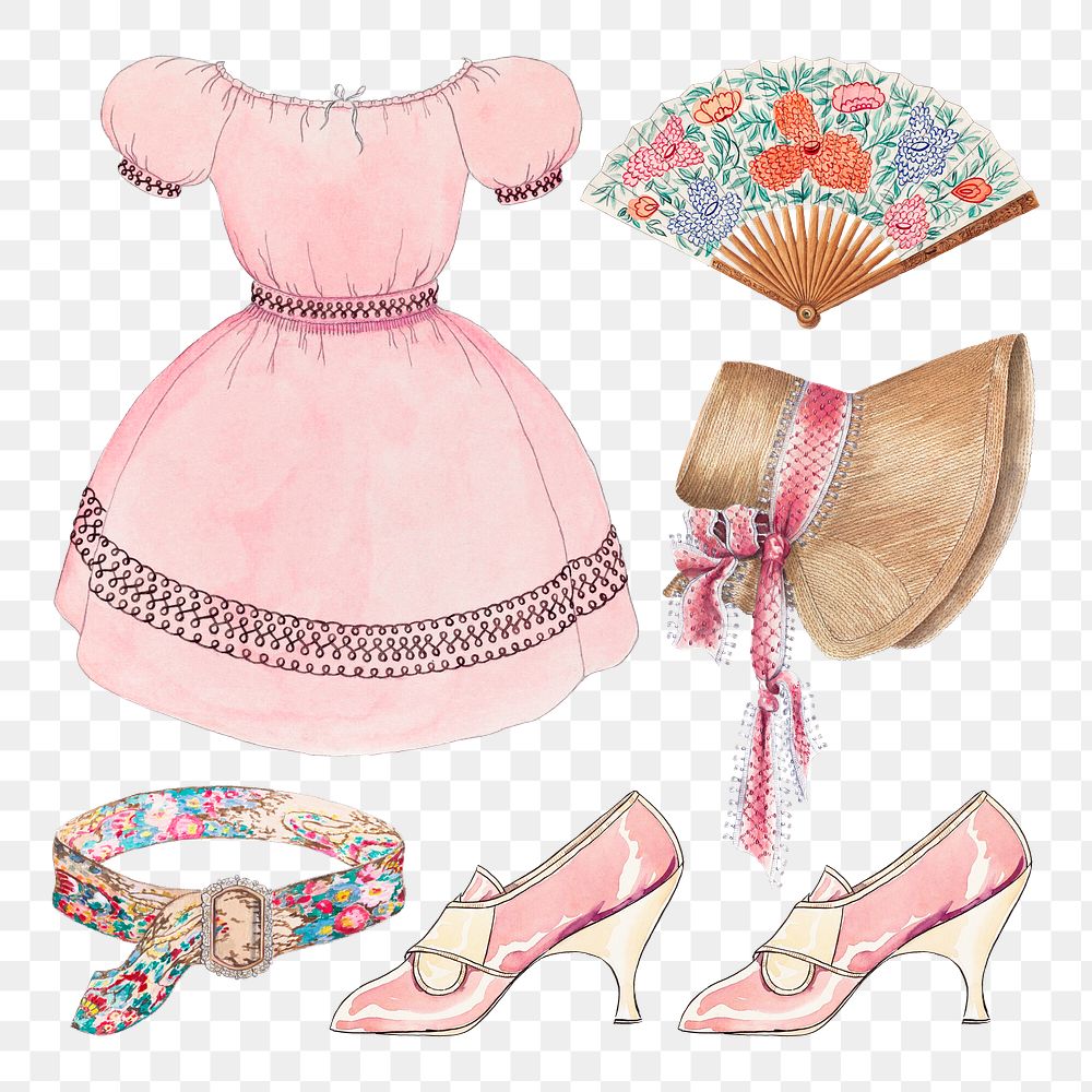 Vintage child's dress and accessories png set