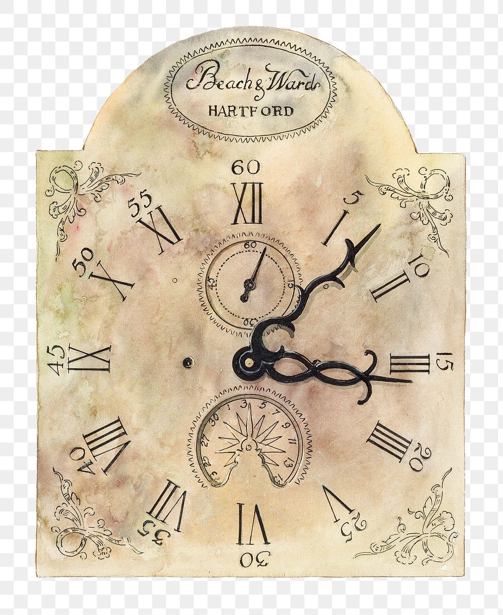 Vintage png grandfather clock dial, remixed from artworks by Geoffrey Holt