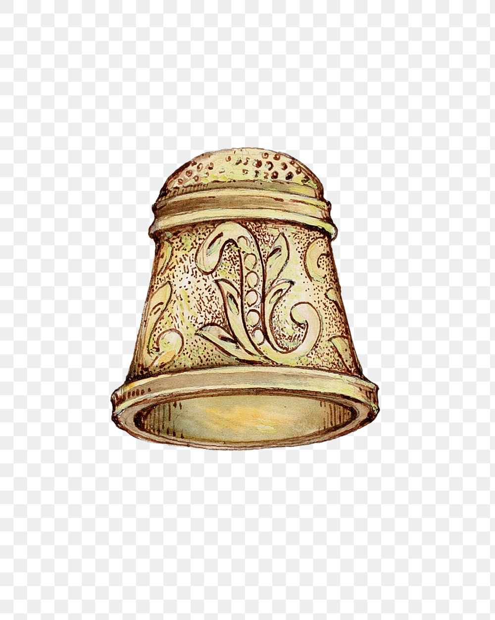Vintage gold thimble png illustration, remixed from the artwork by George Seideneck