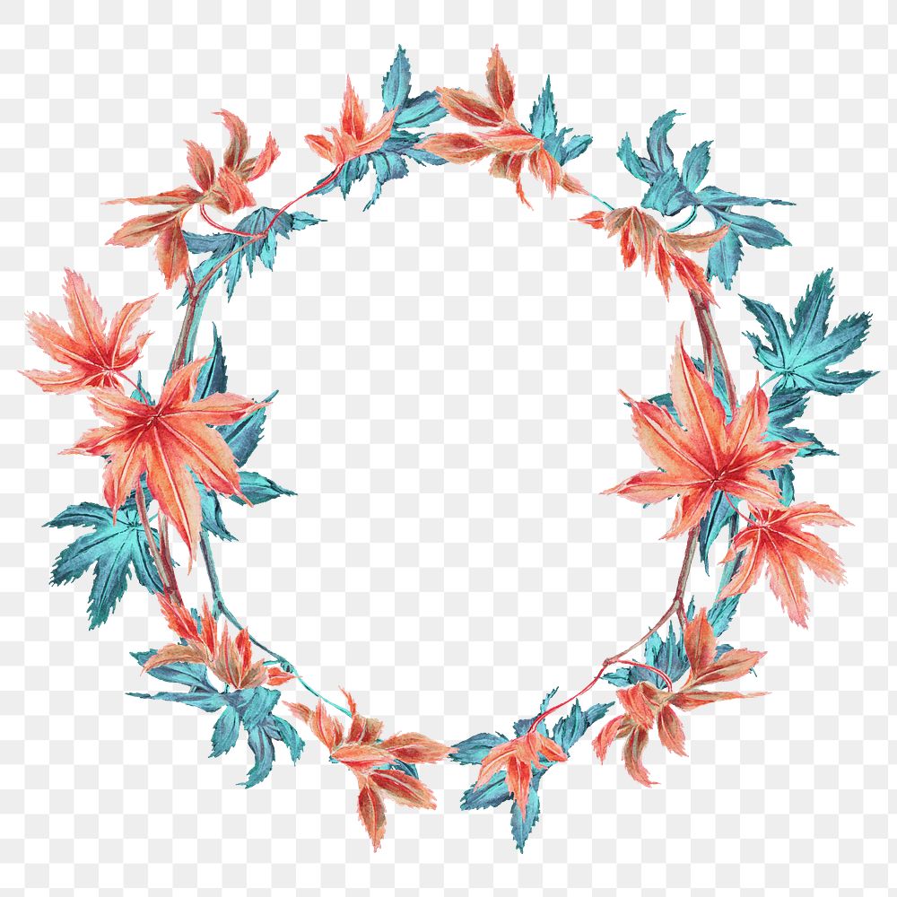 Japanese maple leaf png frame, remix from artworks by Megata Morikaga