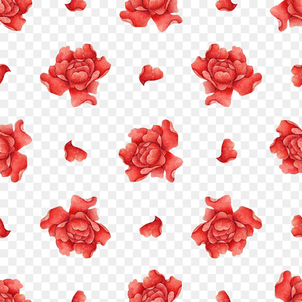 Red rose png seamless botanical pattern transparent background, remix from artworks by Zhang Ruoai