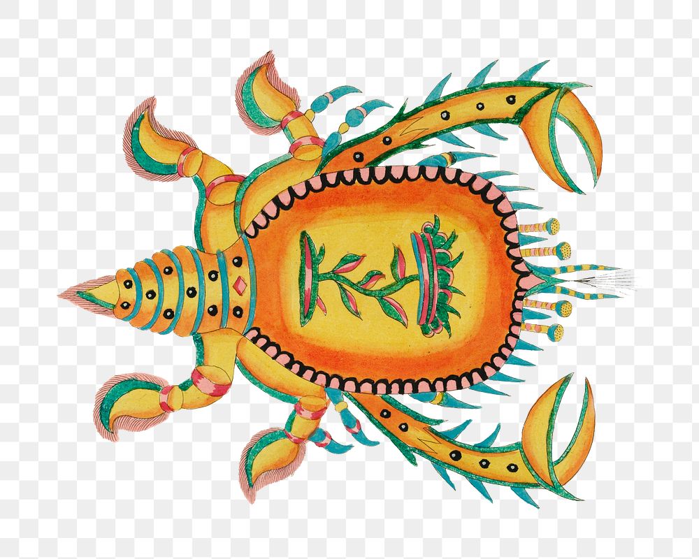 Ancient crab png sticker, aquatic animal colorful illustration, remix from the artwork of Louis Renard