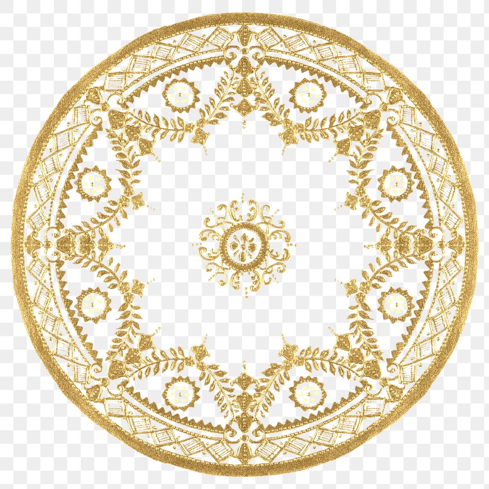 Vintage png gold mandala pattern ornament, remixed from Noritake factory china porcelain tableware design