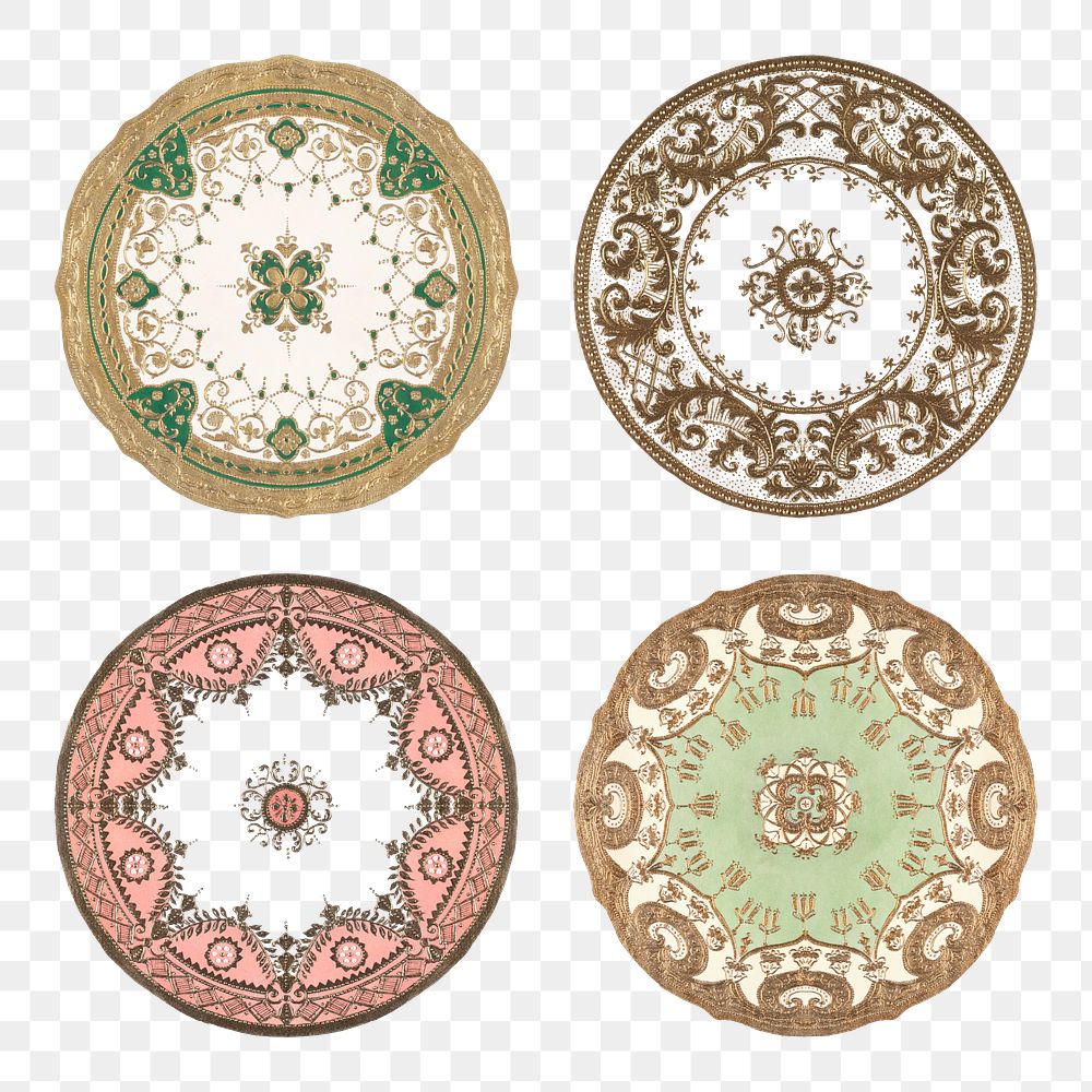Vintage png mandala pattern on platter transparent design set, remixed from Noritake factory china porcelain dinnerware…